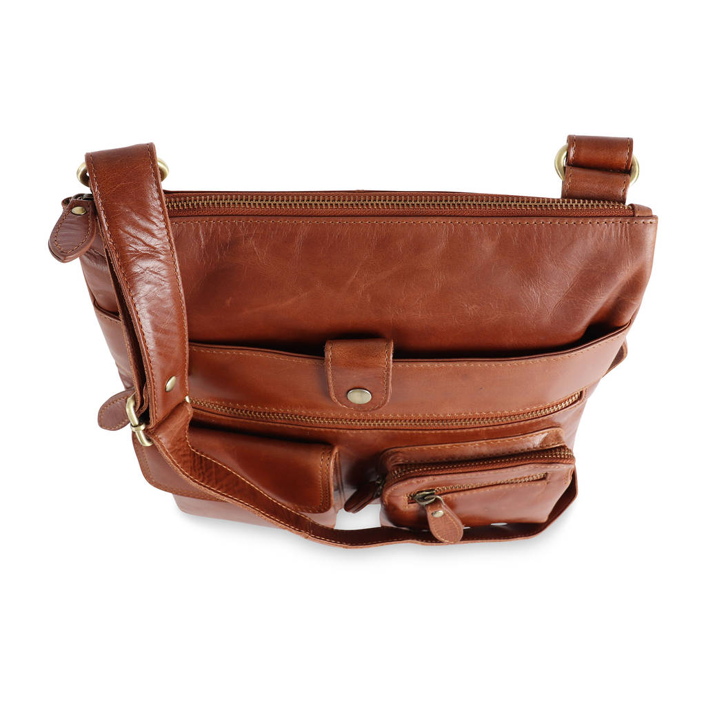 amy leather cross body messenger bag with pockets by the leather store