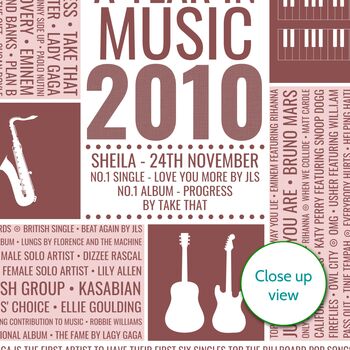 Personalised 16th Birthday Print 2010 Music Year Gift, 9 of 12