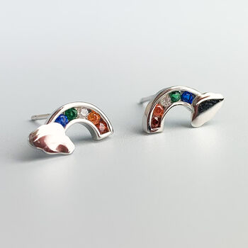 Sterling Silver Crystal Rainbow Stud Earrings, 2 of 5