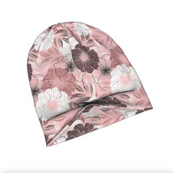 Chemo Headwear Beanie Hat Bandana Grey Pink White Flowers Super Soft, 4 of 6