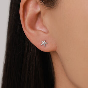 Sterling Silver Starfish And Shell 18 G Screw Back Stud Earrings, 5 of 12