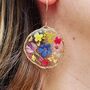 Real Flowers Black Round Earrings Medium Hand Made, thumbnail 6 of 11