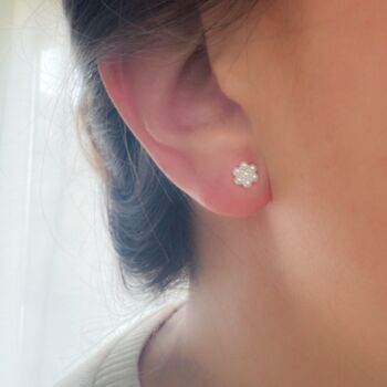 Petite Flower Shaped Pearl Earrings, 2 of 3
