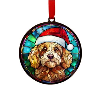 Cockapoo Golden In Santa Hat Suncatcher Decoration, 6 of 6