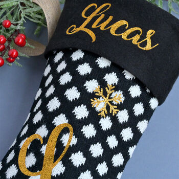 Personalised Black Knitted Christmas Stocking, 3 of 4