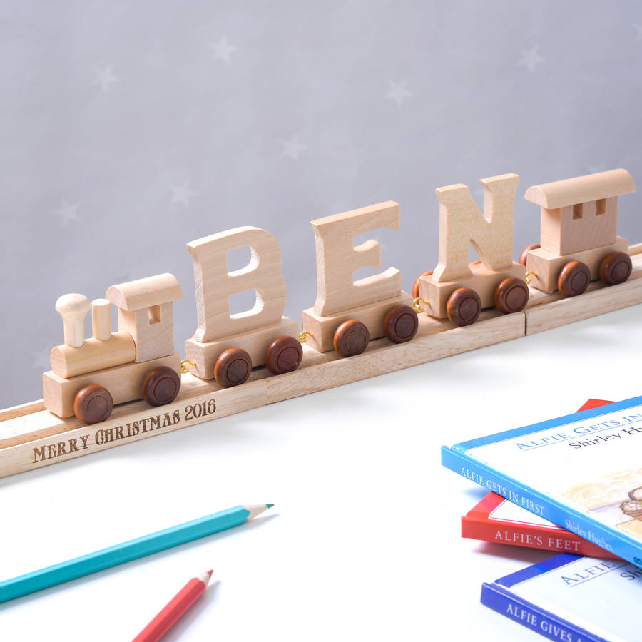 christmas personalised wooden name train with track by when i was a kid