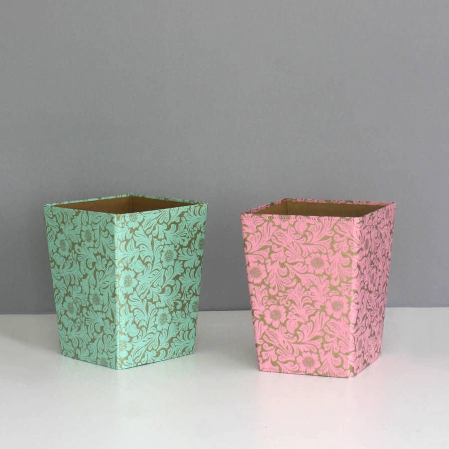 recycled gold floral waste paper bin medium by heart & parcel