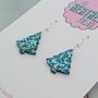 Snowfall / Blue Glitter Christmas Tree Earrings Small And Large, thumbnail 8 of 10