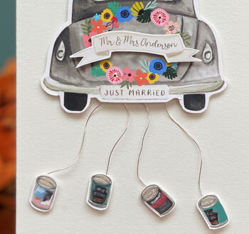 Luxury Wedding Card With Wedding Car And Cans, 5 of 6