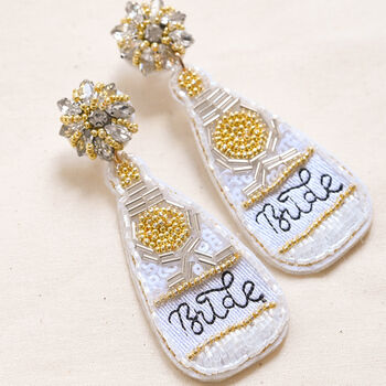 Beaded Champagne Bottle Bride Earrings, 3 of 4
