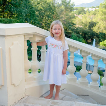 Personalised Girls Dress Natural Name Short Sleeved, 2 of 7