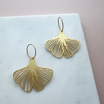 Gingko Leaf Plant Hoop Earrings Gold And Silver Plated, 2 of 6