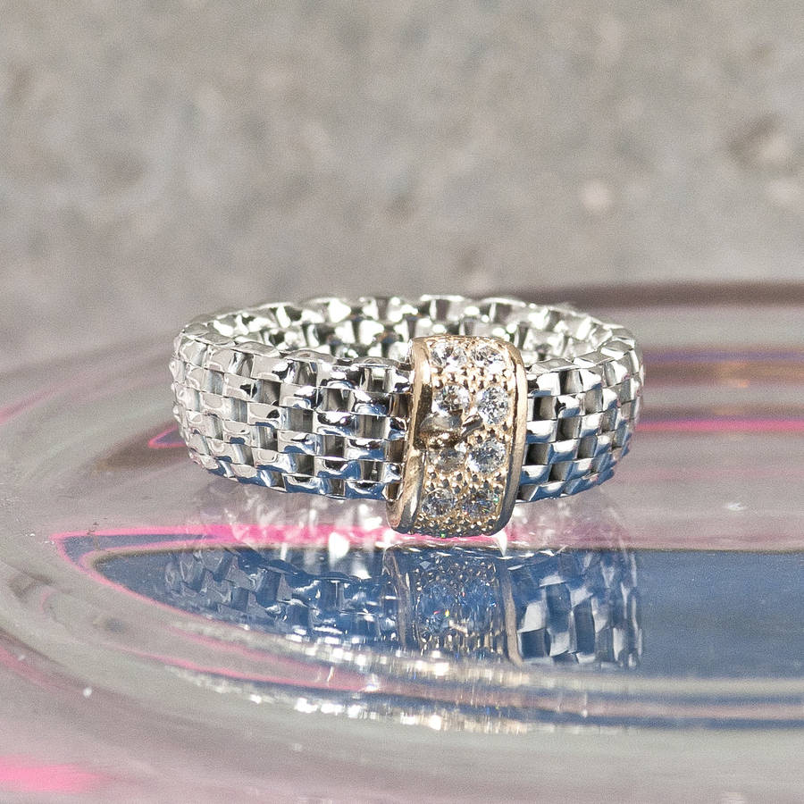 silver stretch ring with zircons by loel & co.