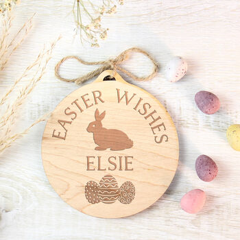 Personalised Easter Bunny Round Wooden Decoration, 4 of 5