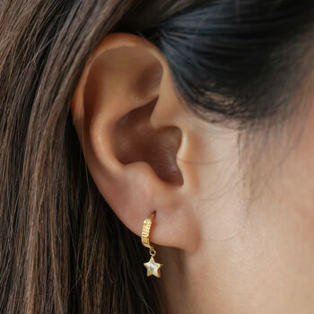 Mismatched Celestial Huggie Earrings In Gold Plating, 5 of 5