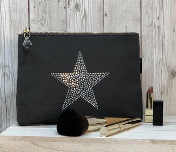Star Grey Canvas Sparkly Make Up Bag, 2 of 6