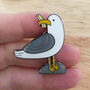 Seagull With A Stolen Chip Fun Enamel Pin Badge, thumbnail 1 of 5