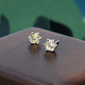 Natural Yellow Citrine Stud Earrings In Sterling Silver, 2 of 11