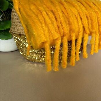 Super Soft Chunky Tassel Scarf In Mustard Yellow, 3 of 3