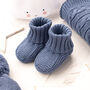 Toffee Moon Storm Blue Knitted Baby Booties, thumbnail 1 of 12