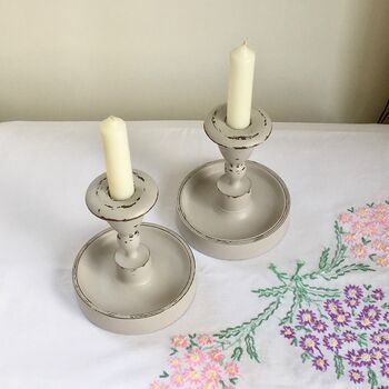 Pair Of Antique Hand Painted Candlesticks ~ 17, 3 of 6