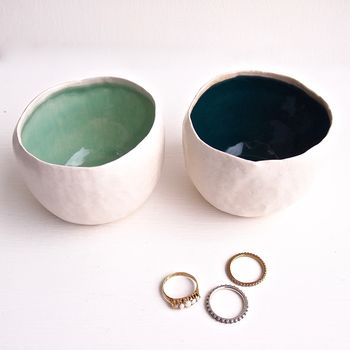 Handmade Round Glossy Ceramic Ring / Salt Dishes, 4 of 8