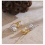 Monaco Ivory D’or Gold Pearl Charm Ribbon Chrome Stud Gift Earrings, thumbnail 1 of 4