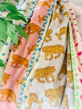 Handmade Block Print Dohar Blanket | Pink Tiger, 5 of 5