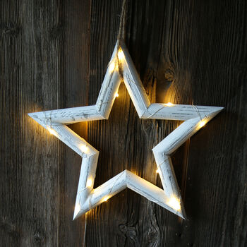 Whitewashed Wooden Star With Lights, 2 of 3