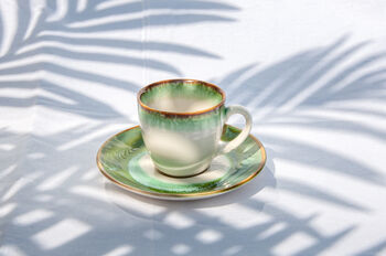 Green Set Of Six Porcelain Espresso Cup And Saucer, 3 of 11