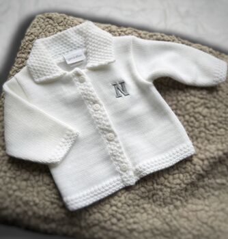 Luxury White Knitted Baby Cardigan, 3 of 7