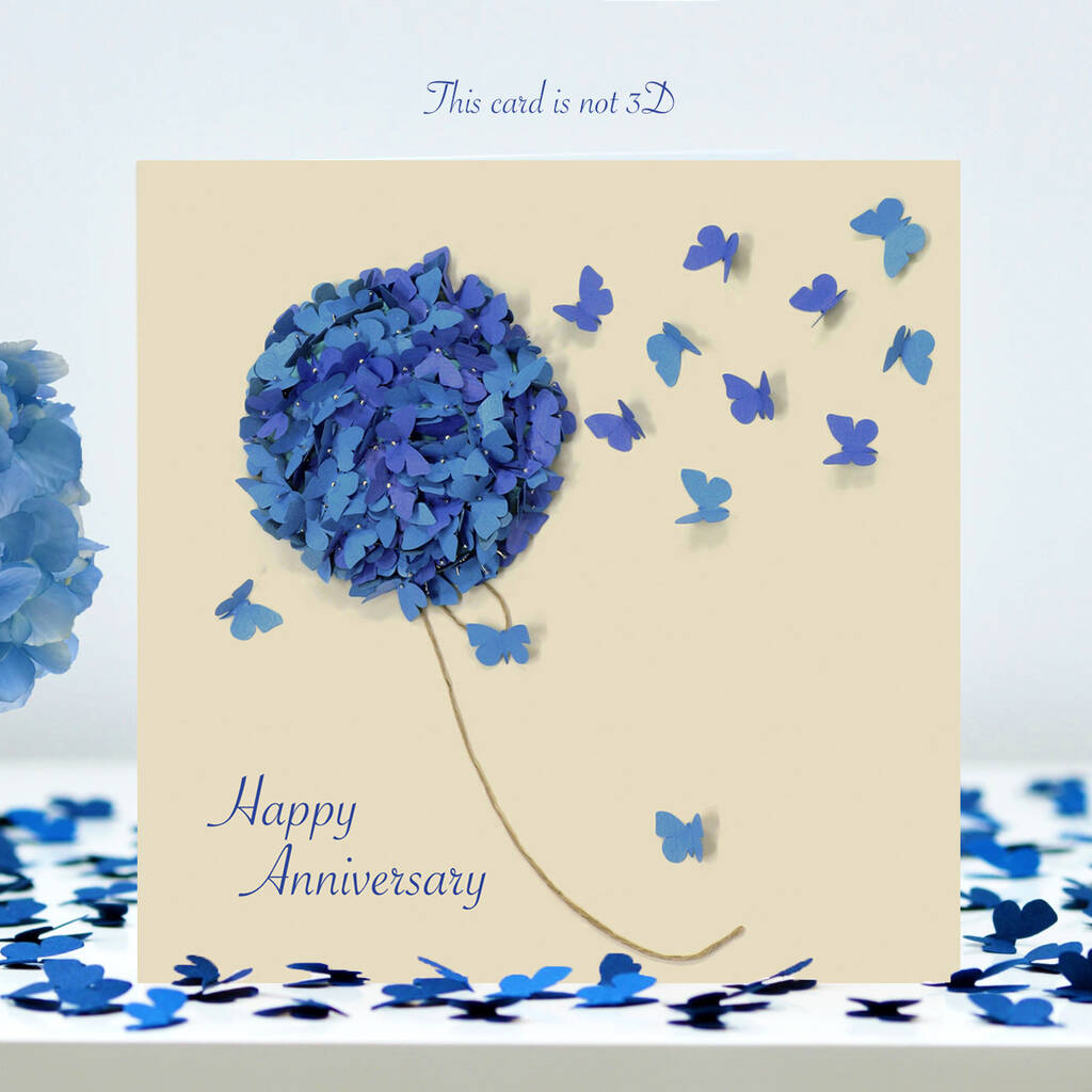 Anniversary Blue Hydrangea Butterflies Card, Not 3D, 1 of 12