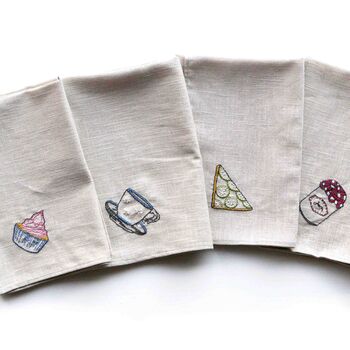 Afternoon Tea Linen Napkin Embroidery Set Kit Gift, 3 of 8