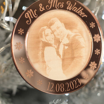 1st Christmas Married Engraved Photo 3D Tree Decoration, 2 of 7