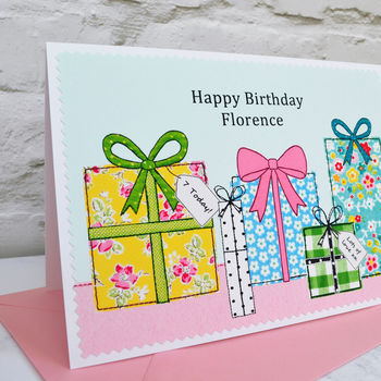 'Presents' Personalised Girls Birthday Card, 4 of 4