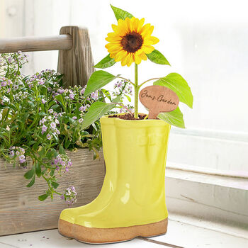 Personalised Small Yellow Welly Boot Planter, 3 of 9