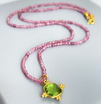 Pink Tourmaline Beaded Necklace With Gemstone Charm, 2 of 6