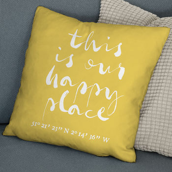 'Our Happy Place' Personalised Coordinates Cushion, 4 of 8