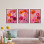 Set Three Wall Art Prints A4 Poppy Flowers Pink Orange, thumbnail 3 of 7