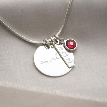 Disc Bar And Birthstone Sterling Silver Slider Necklace, 5 of 9