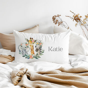 Personalised Safari Animals Kids Pillowcase Custom Name Gift, 2 of 2