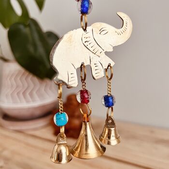 Recycled Brass Elephant Bell Wind Chime With Cute Beads, 3 of 5
