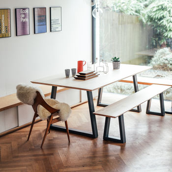 Wood And Steel Dining Table And Bench Set, 3 of 7