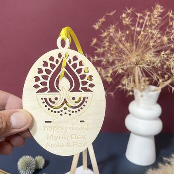 Personalised Wooden Diya Diwali Card, 3 of 8