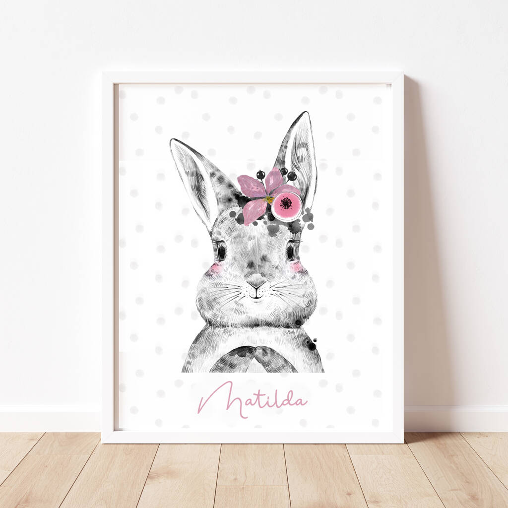 Personalised Bunny Rabbit Girls Wall Art Print By Betty Bramble