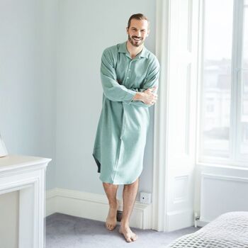 Men's 'Moss' Herringbone Brushed Cotton Nightshirt, 3 of 4
