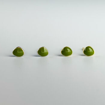 Sterling Silver Green Oval Stud Earrings, 3 of 6