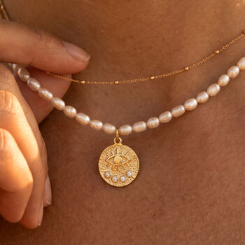 Beaded Freshwater Pearl Evil Eye Necklace, 3 of 7