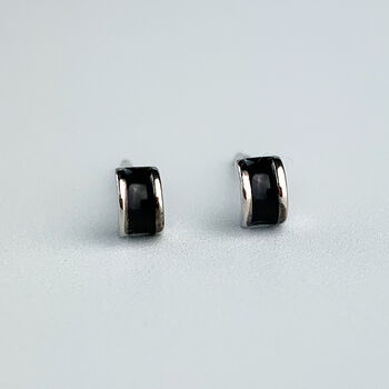 Sterling Silver Black Or White Curved Stud Earrings, 5 of 6