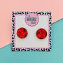 Ruby Red Glitter Circle Stud Earrings, thumbnail 1 of 2
